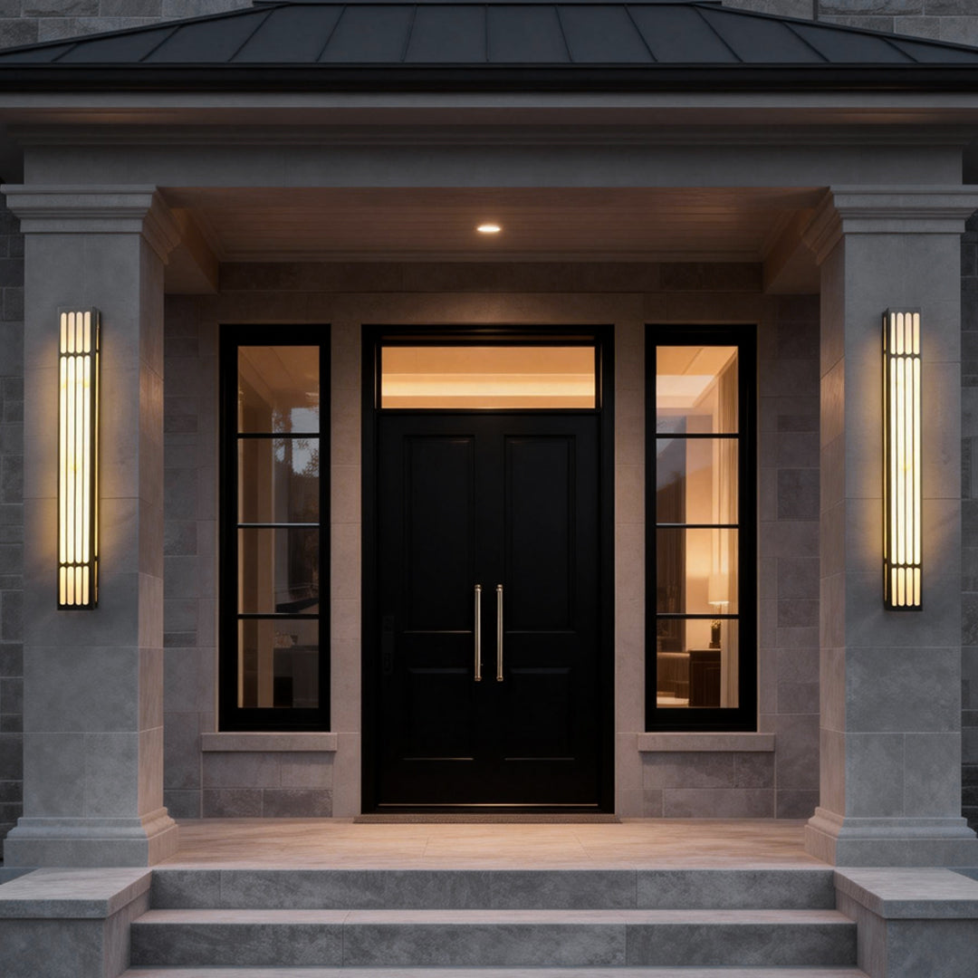 Modern Outdoor Wall Sconce with Marble Shade in Stainless Steel