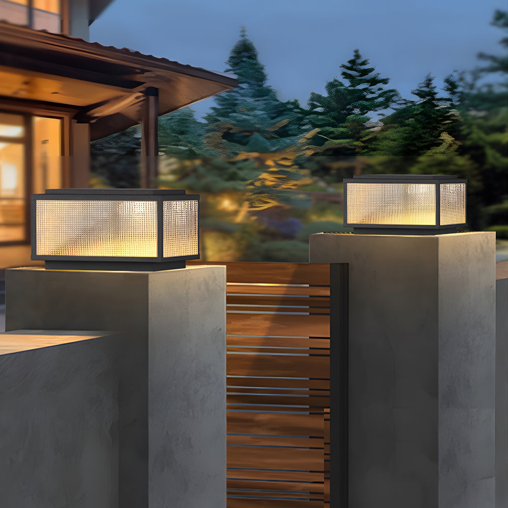 Modern Square Outdoor Pillar Light in Matte Black Aluminum