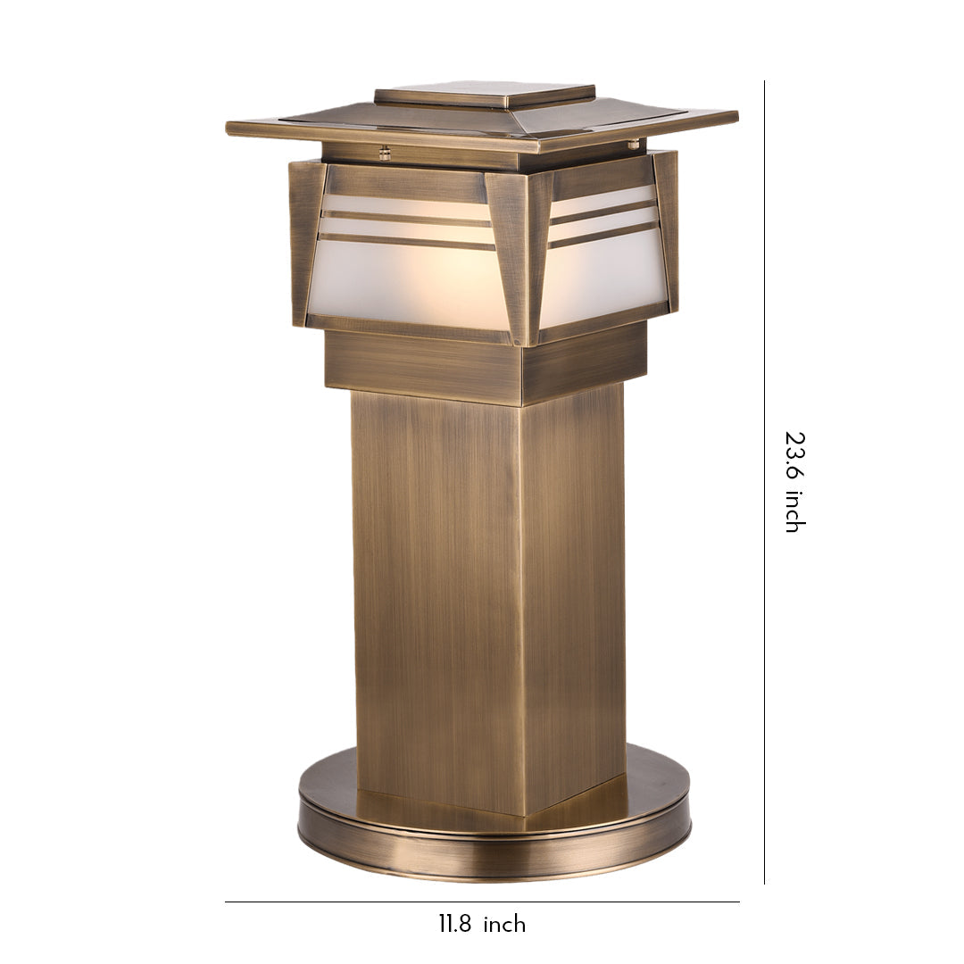 Solid Copper LED Bollard Garden Light with Clear Glass Shade, IP55 Waterproof Outdoor Lamp
