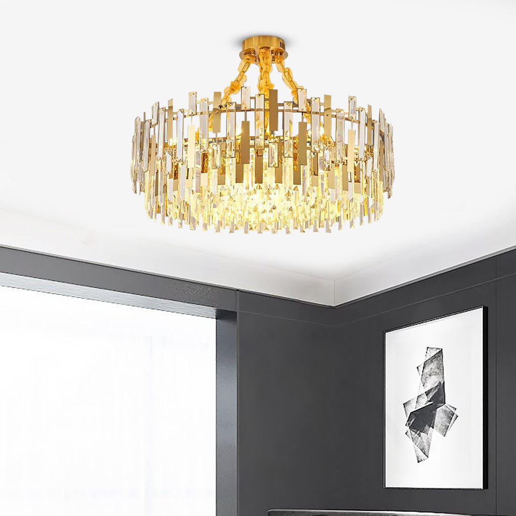 Queen Golden Crystal Chandelier Modern Luxury 9 12 17 Lights Adjustable Height 110 120V