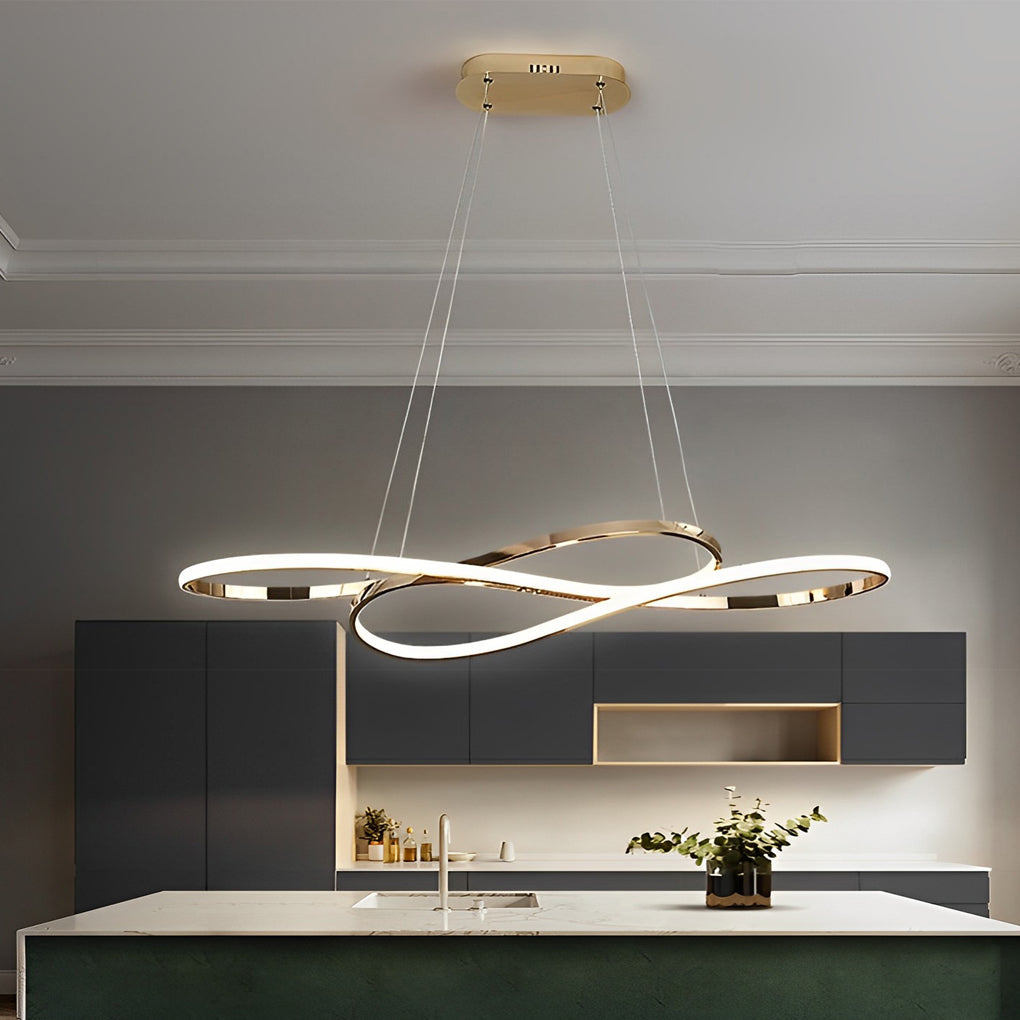 Wavy Double 8-Shaped LED Chandelier with Stepless Dimming, Modern Nordic Pendant Light