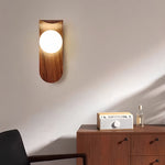 Mid-Century Wood Grain LED Wall Sconce with Spherical Shade