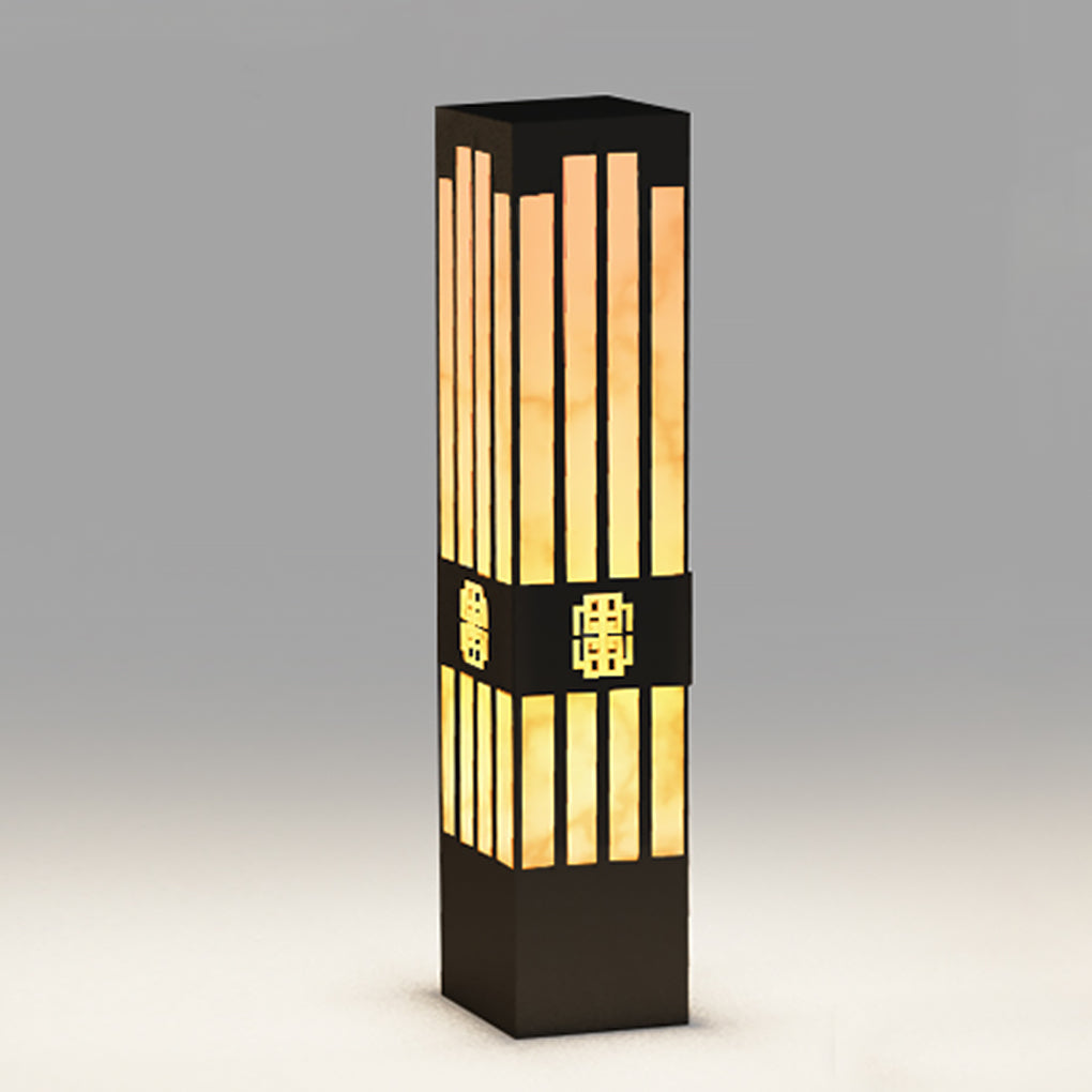 Marble Bollard Light with Striped-Cut Design for Outdoor Paths