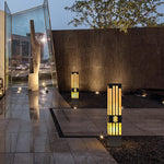 Marble Bollard Light with Striped-Cut Design for Outdoor Paths