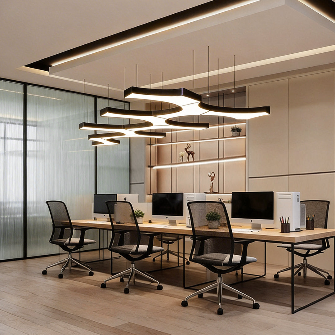 Asymmetrical LED Chandelier in Black Iron and Acrylic for Modern Interiors
