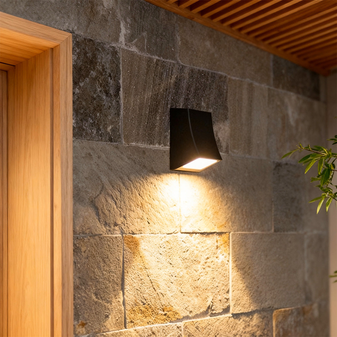 Industrial LED Outdoor Wall Sconce with Warm Glow, Black Aluminum