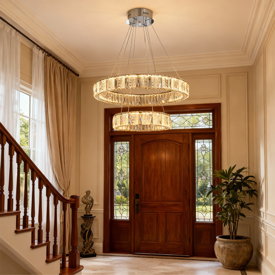Lumina Ring Chandelier in Gold Stainless Steel and Crystal