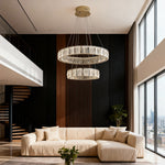 Lumina Ring Chandelier in Gold Stainless Steel and Crystal