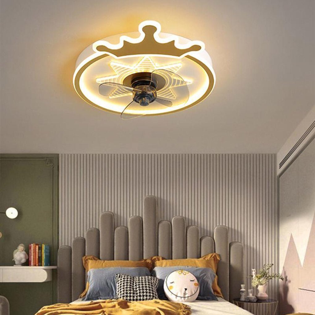 Crown LED Flush Mount Ceiling Fan with Remote – Black & Gold