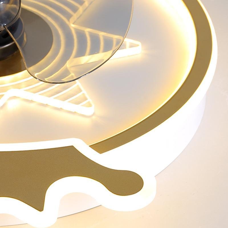 Crown LED Flush Mount Ceiling Fan with Remote – Black & Gold