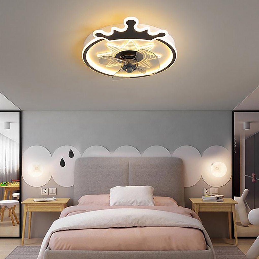 Crown LED Flush Mount Ceiling Fan with Remote – Black & Gold