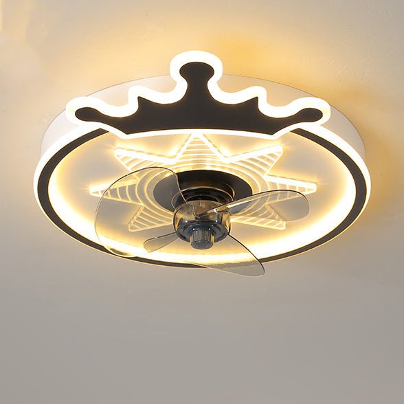 Crown LED Flush Mount Ceiling Fan with Remote – Black & Gold