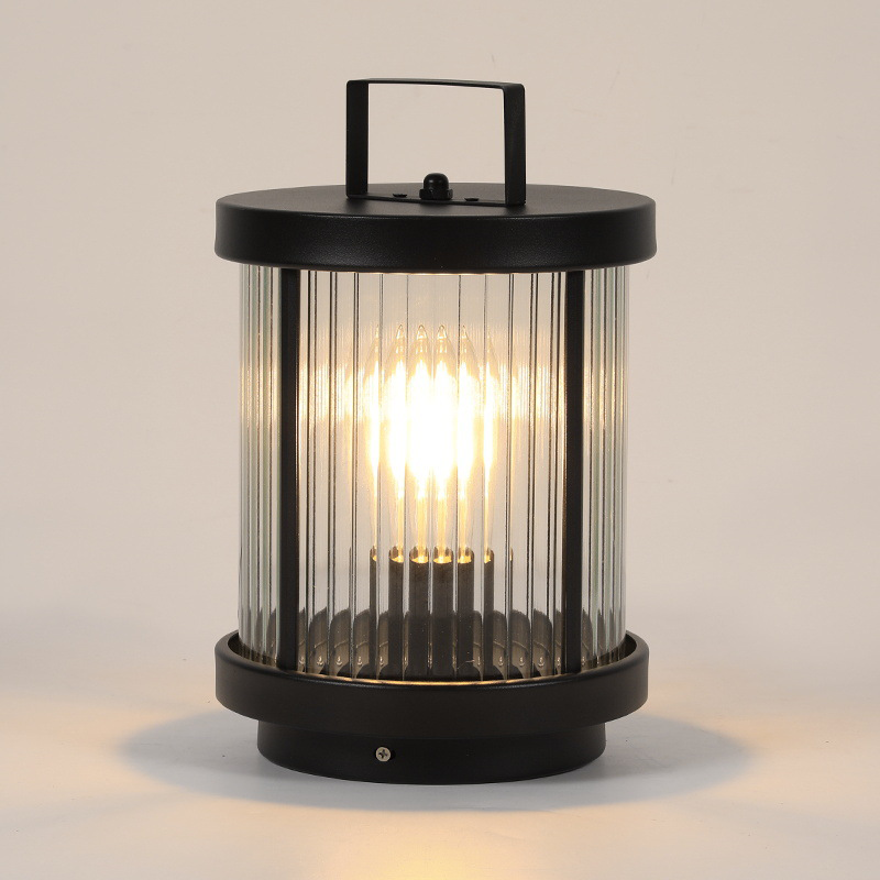 Ribbed Glass Solar Lantern with Stainless Steel Handle for Patio & Garden