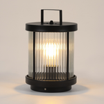 Ribbed Glass Solar Lantern with Stainless Steel Handle for Patio & Garden
