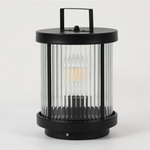 Modern Solar Lantern with Striped Glass Shade for Patio and Garden