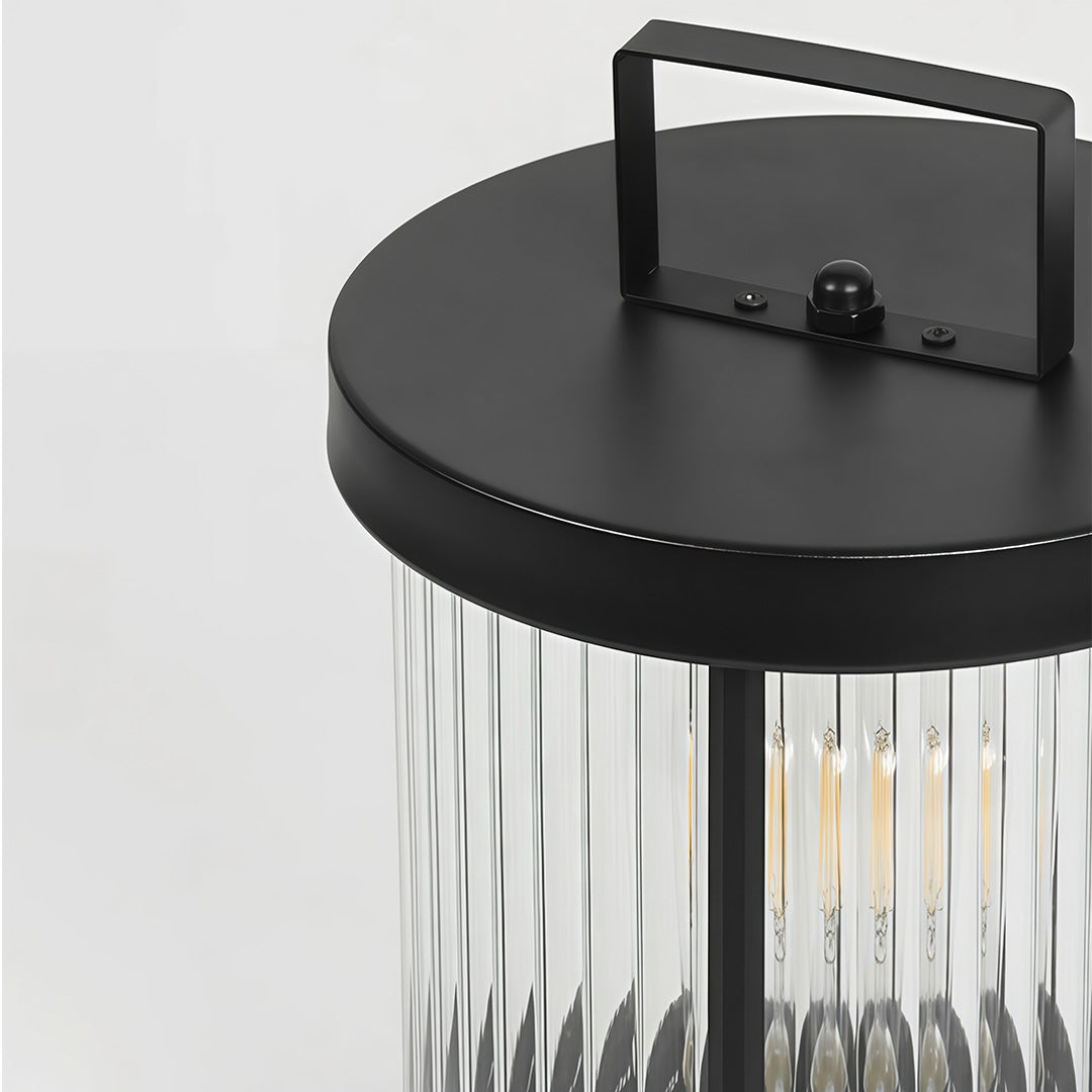 Modern Solar Lantern with Striped Glass Shade for Patio and Garden