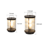 Ribbed Glass Solar Lantern with Stainless Steel Handle for Patio & Garden