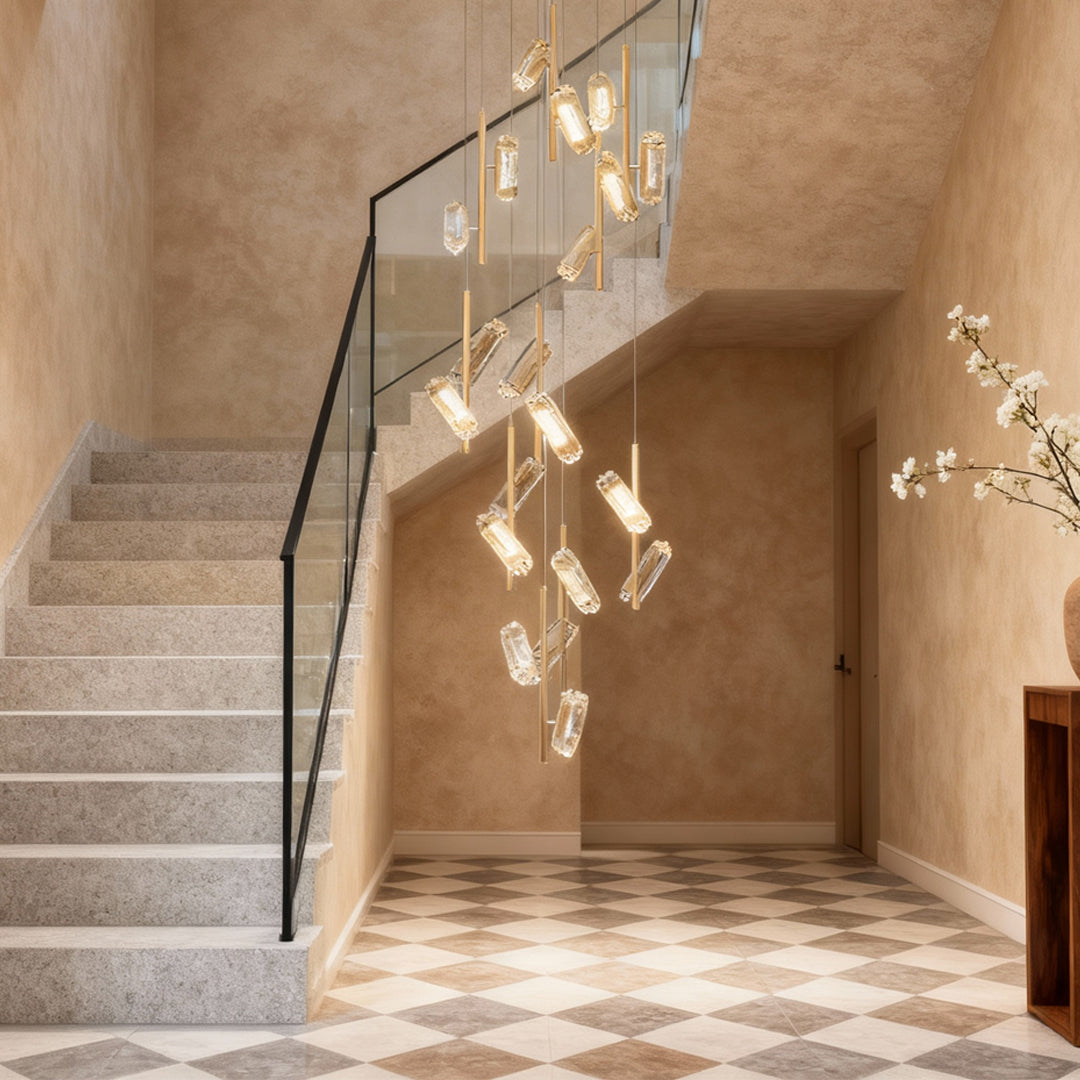 Luxury Linear LED Staircase Chandelier in Gold Aluminum