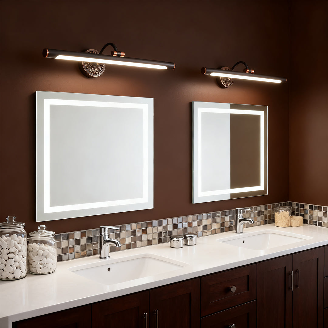American Retro LED Vanity Light for Bathroom Mirror, Brass & Copper