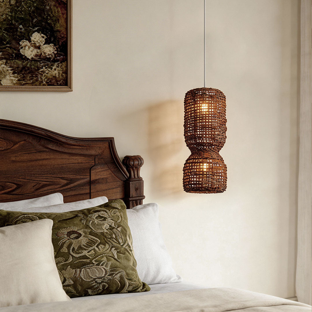 Artisan Rattan Pendant Light – Handwoven Bamboo Tone Ceiling Lamp for Modern Interiors