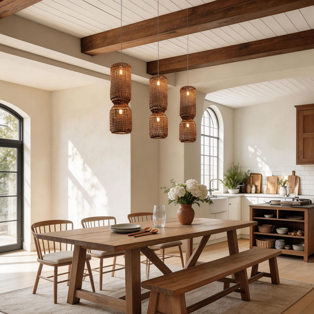 Artisan Rattan Pendant Light – Handwoven Bamboo Tone Ceiling Lamp for Modern Interiors