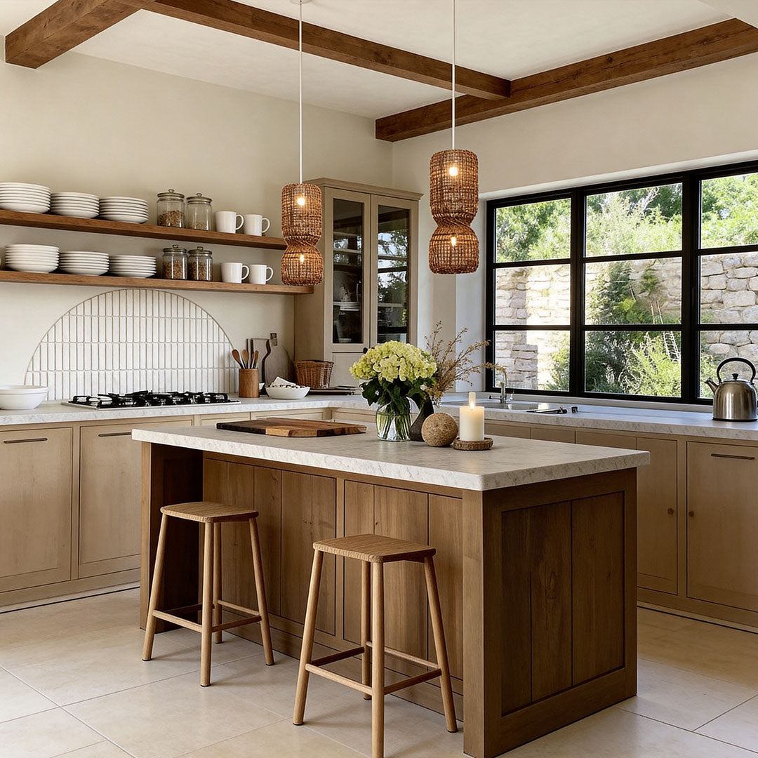Artisan Rattan Pendant Light – Handwoven Bamboo Tone Ceiling Lamp for Modern Interiors