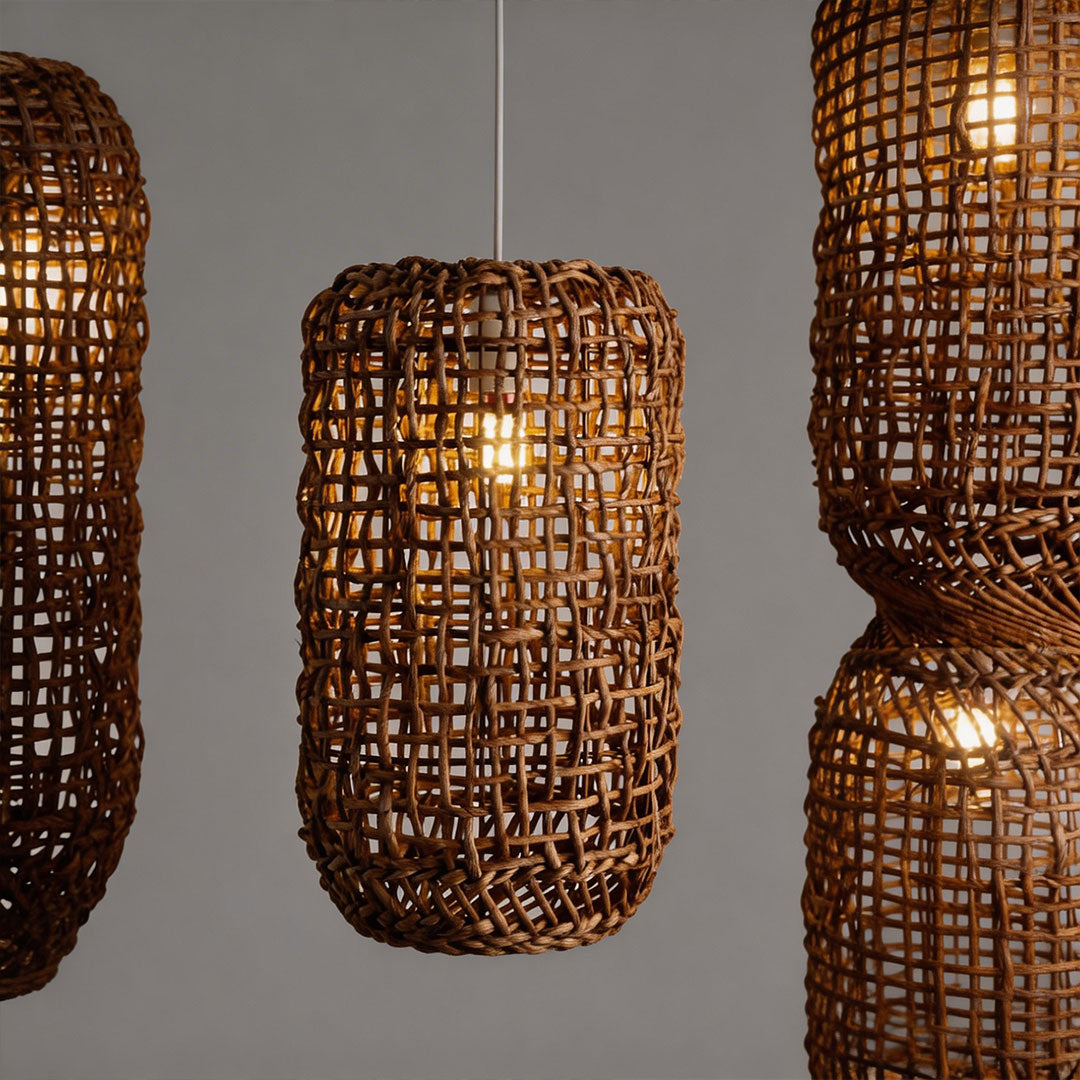 Artisan Rattan Pendant Light – Handwoven Bamboo Tone Ceiling Lamp for Modern Interiors