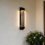 Modern Outdoor LED Wall Sconce with Bubble Glass Diffuser, Black Stainless Steel