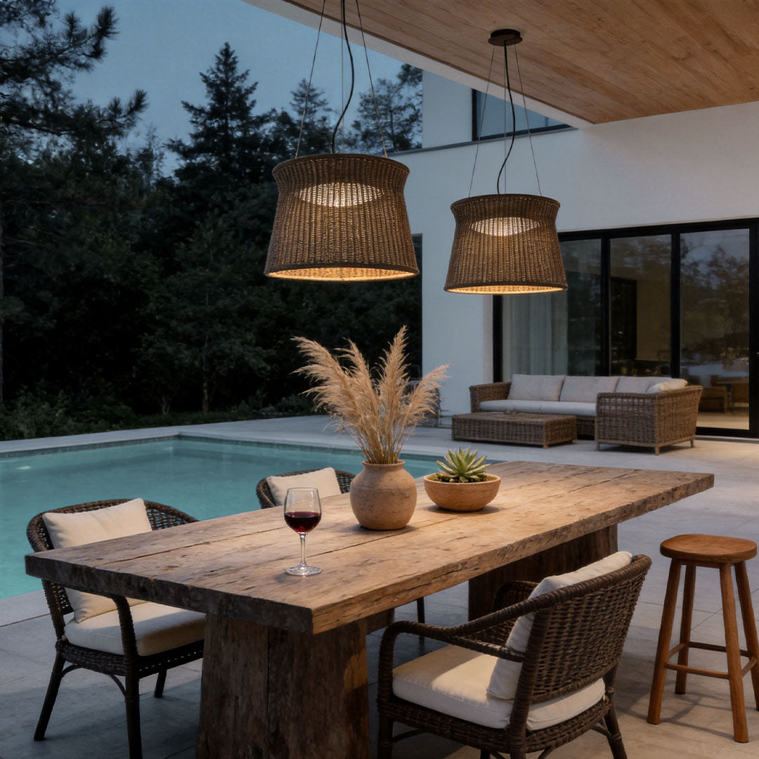 Nordic Woven Rattan Pendant Light with Adjustable Cord, Natural Minimalist Ceiling Lamp