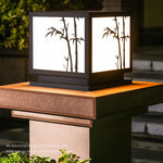 Solar-Powered LED Pillar Light with Bamboo-Texture Acrylic Shade
