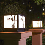 Solar-Powered LED Pillar Light with Bamboo-Texture Acrylic Shade