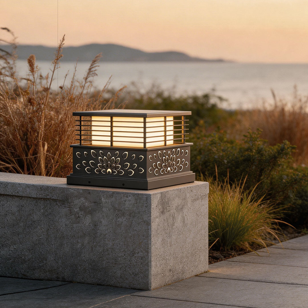 Modern Outdoor Pillar Light in Gray Stainless Steel with Warm LED Glow