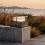 Modern Outdoor Pillar Light in Gray Stainless Steel with Warm LED Glow