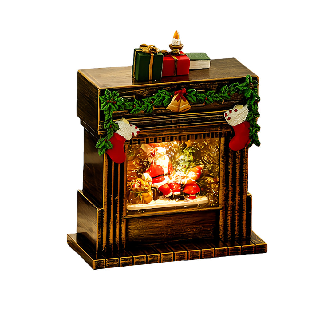 Nordic Fireplace Snowfall Table Lamp with Warm LED Glow