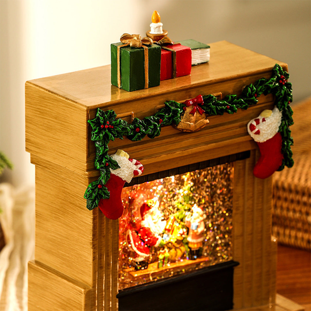Nordic Fireplace Snowfall Table Lamp with Warm LED Glow
