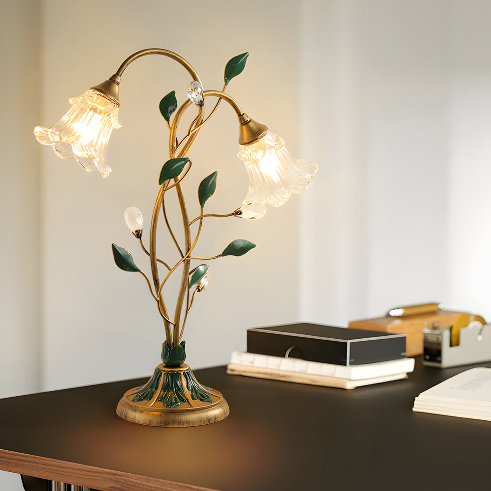 Lily Dual Glass Table Lamp with Leaf Accents for Modern Interiors