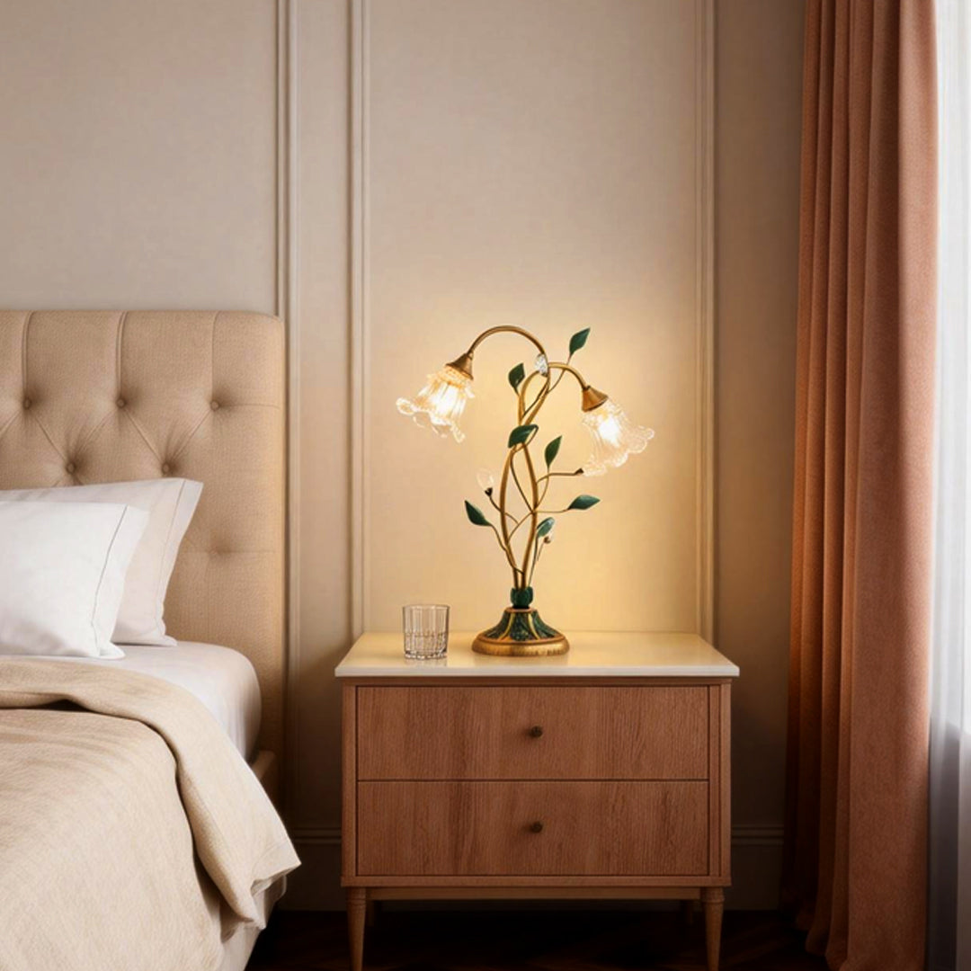 Lily Dual Glass Table Lamp with Leaf Accents for Modern Interiors