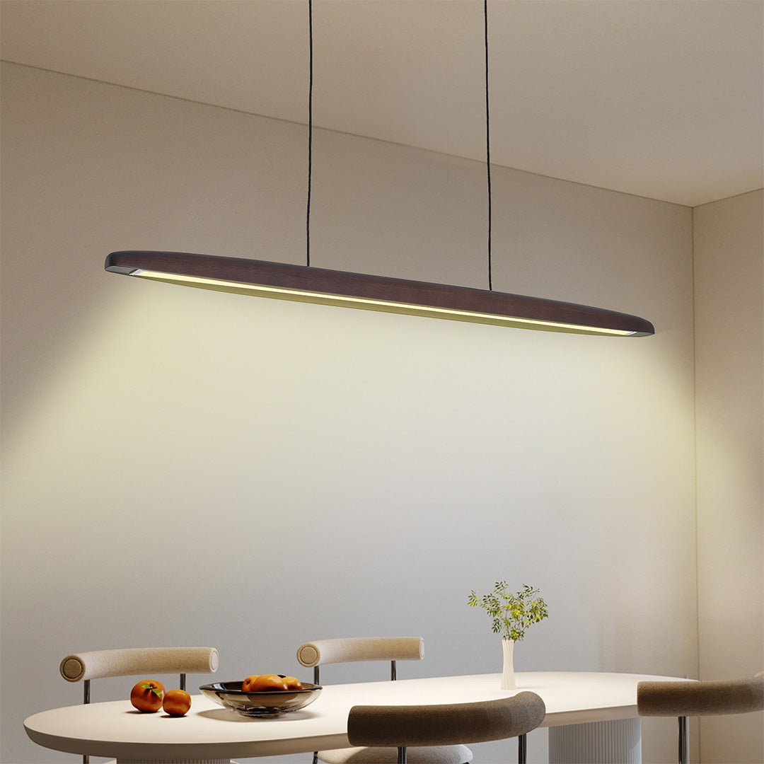 Linear LED Pendant Light in Walnut and Iron for Modern Dining and Kitchen