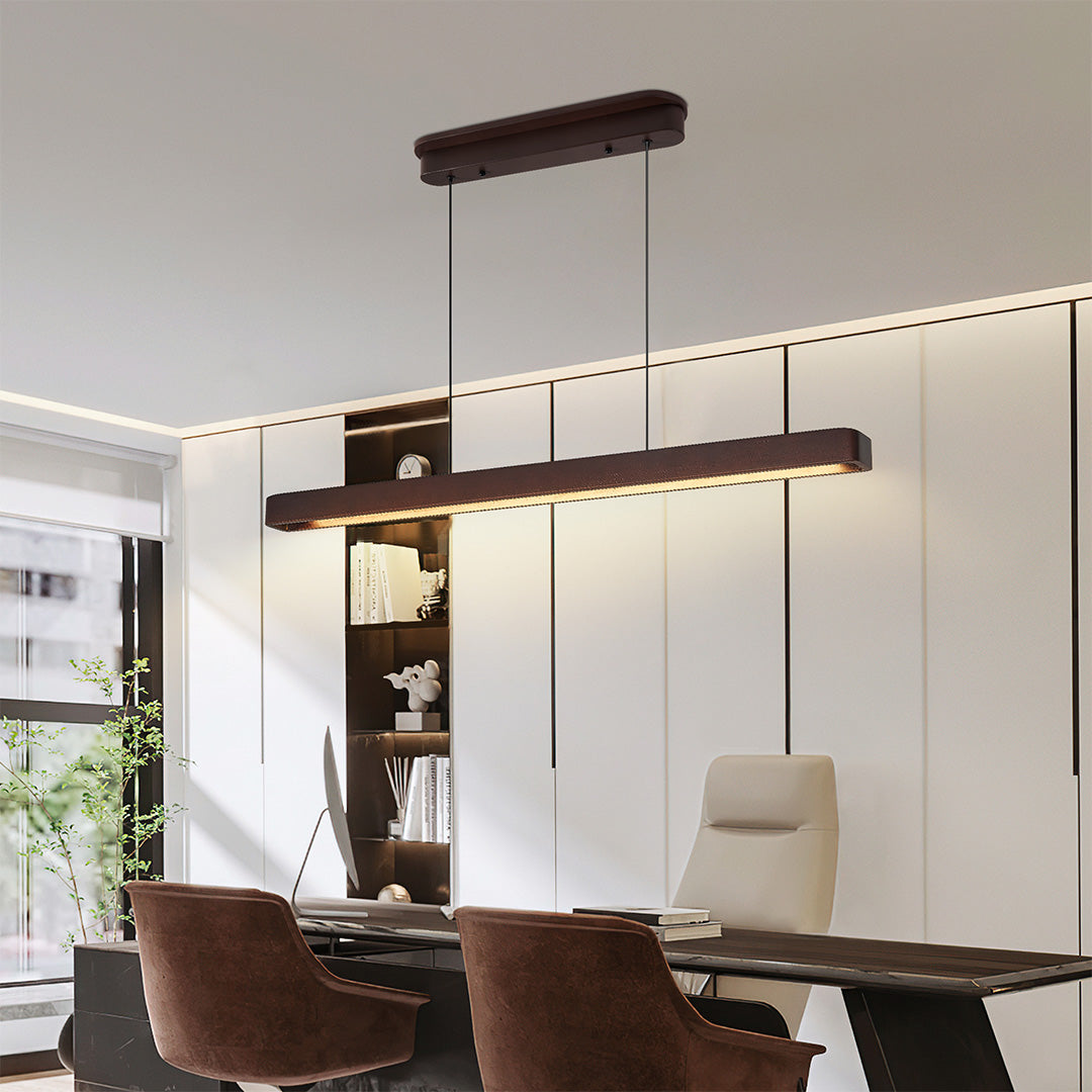 Linear Pendant Light with Walnut Wood Accents, Japanese Minimalist Island Lighting