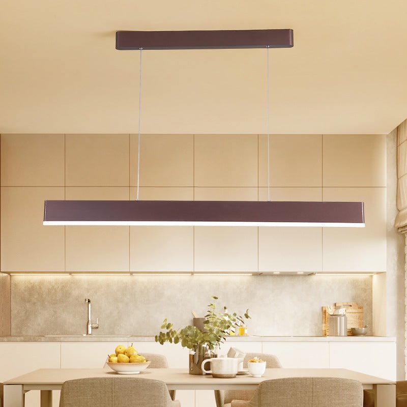 Modern Rectangular LED Pendant Light in Aluminum for Kitchen Island and Dining Room