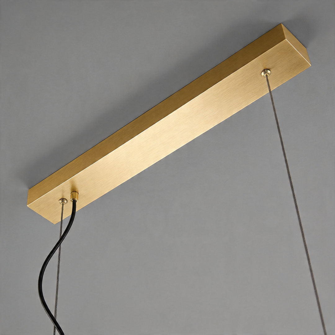 Linear Modern Chandelier with Six Glass Globes for Dining and Living Spaces