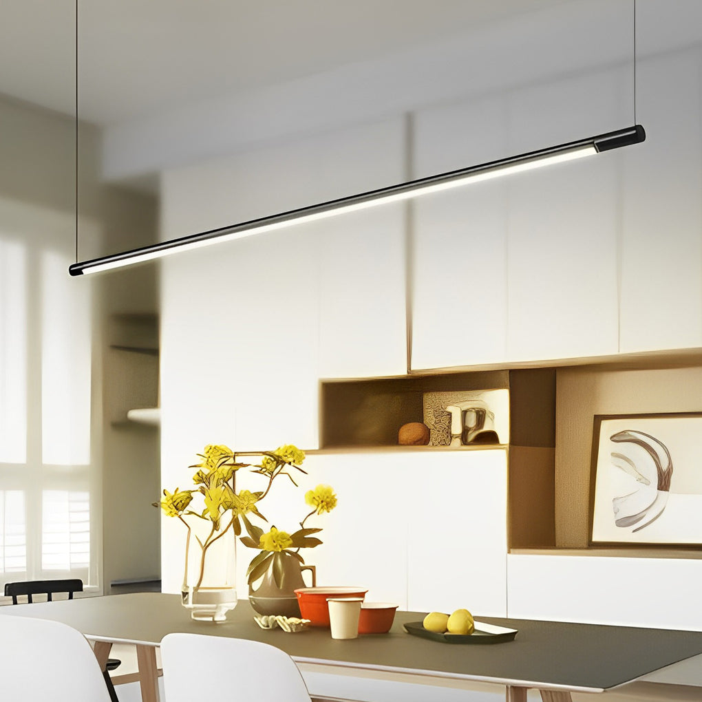 Modern Linear LED Pendant Light in Black for Dining Room and Kitchen Island