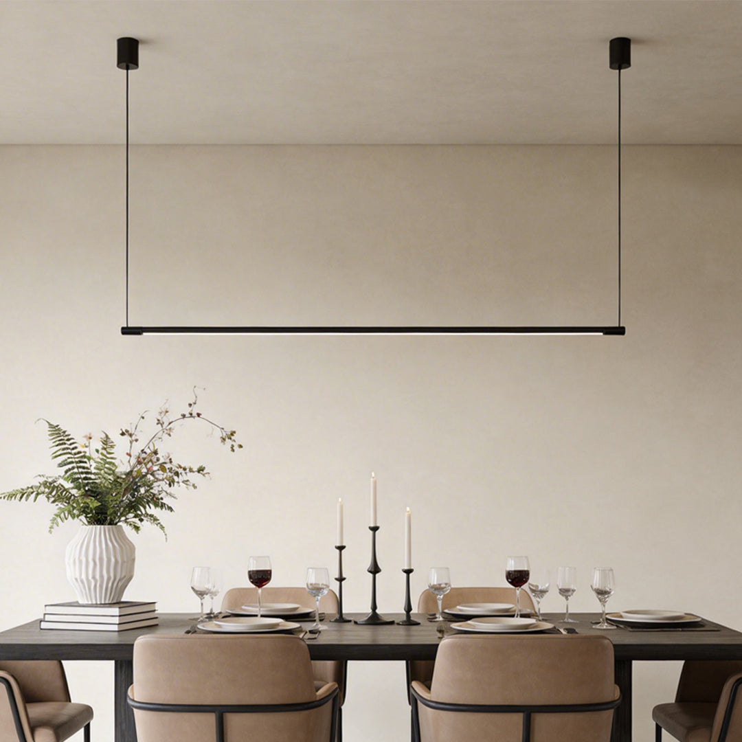 Modern Linear LED Pendant Light in Black for Dining Room and Kitchen Island