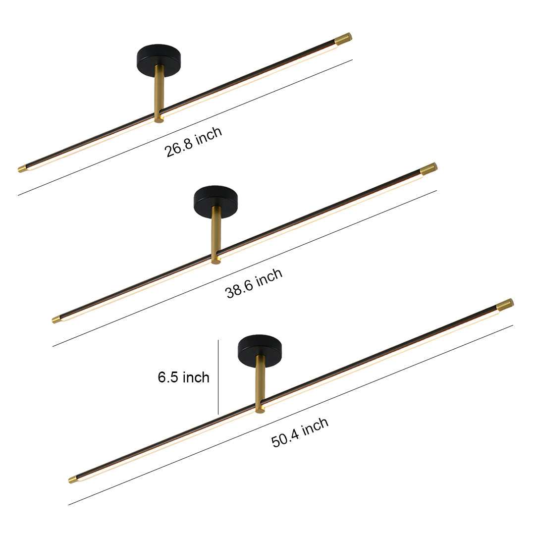 Linear LED Semi Flush Mount Ceiling Light in Black and Brass