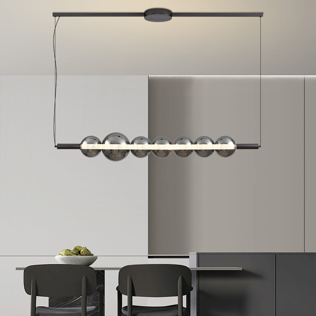 Aura Linear LED Pendant Light in Smoke Gray Glass for Kitchen Island