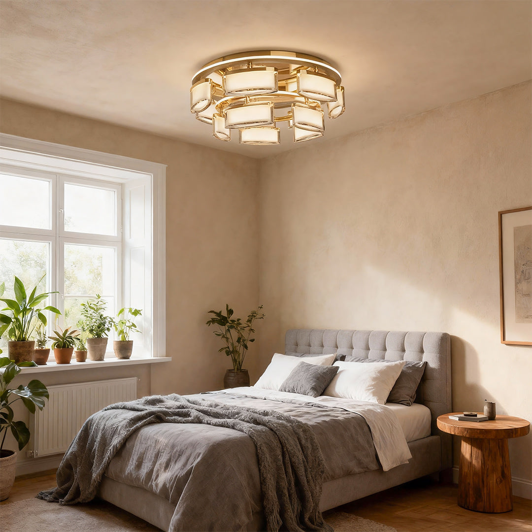 Crystal Flush Mount Ceiling Light in Warm Gold Aluminum