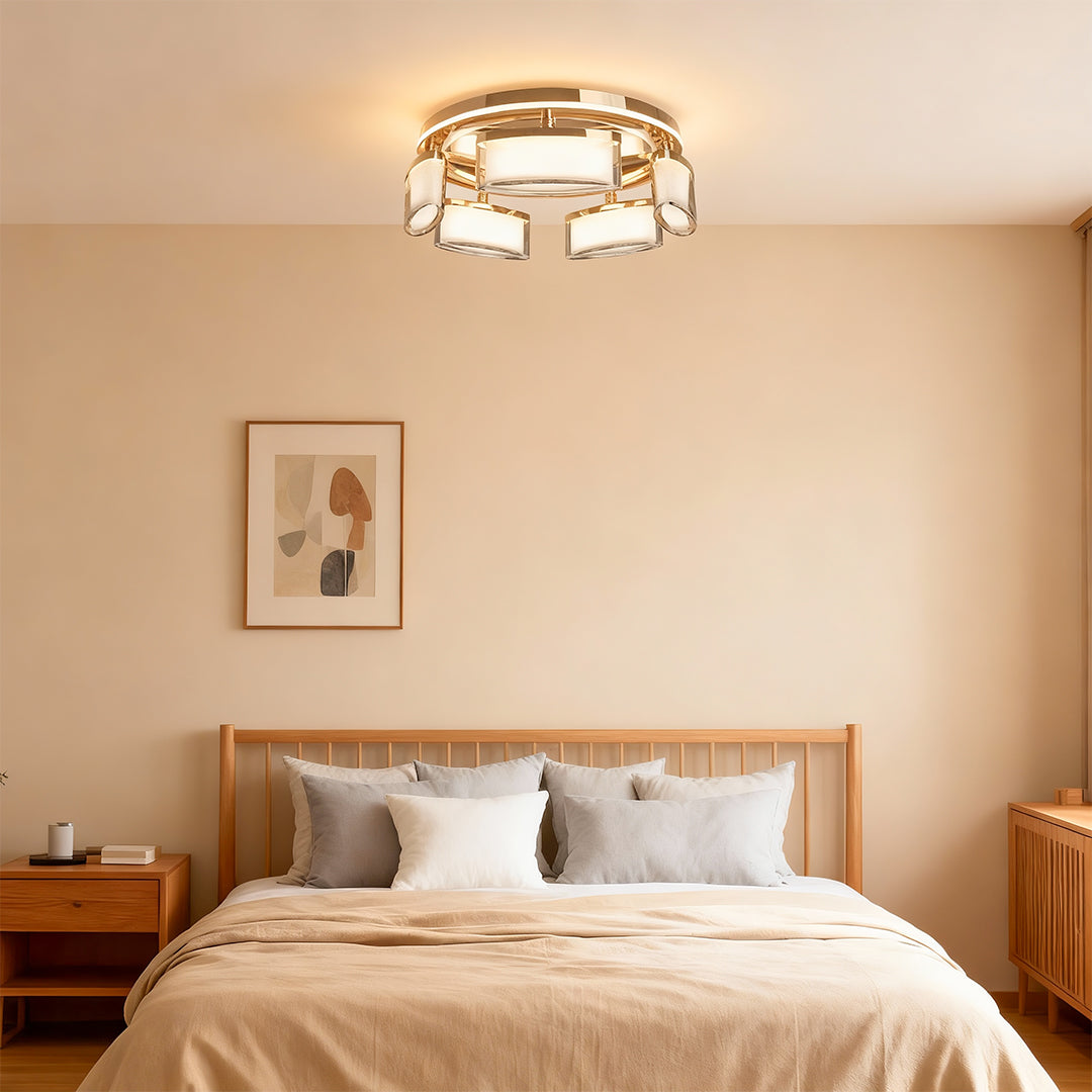 Crystal Flush Mount Ceiling Light in Warm Gold Aluminum