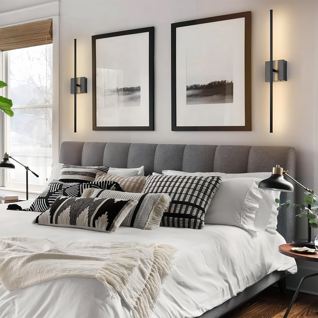 Modern Black Iron Linear LED Wall Sconce with Rechargeable Battery