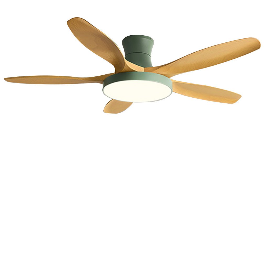 Modern Flush Mount Ceiling Fan with LED Light, 6-Speed Silent Reversible