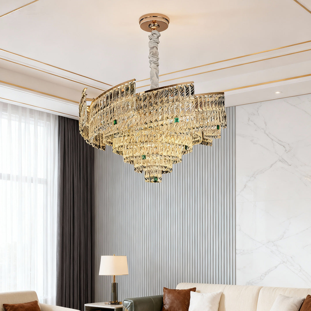 Crystal Pendant Chandelier in Champagne Gold Carbon Steel